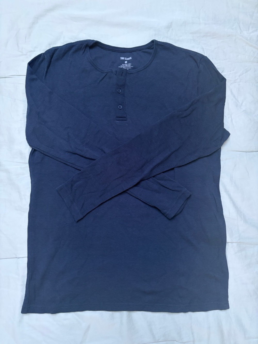 True Classic Navy Long-Sleeve Henley Shirt